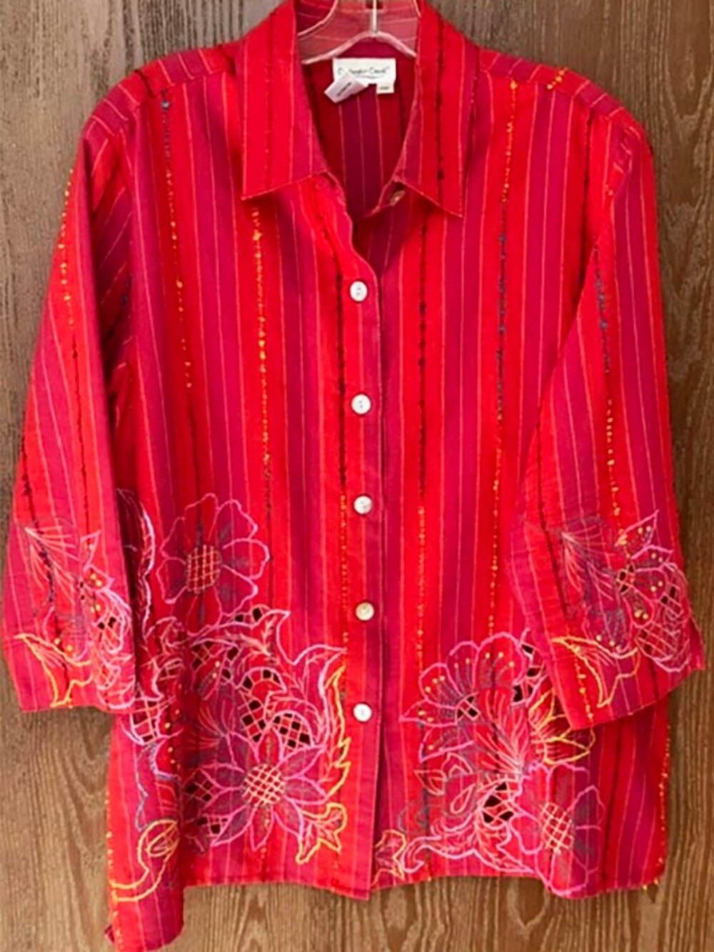 Coldwater Creek Cotton Blouse Shirt Tunic with Embroidered Rayon Decor - PXL